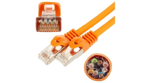Patchcord S/FTP kat.7 PiMF kabel sieciowy LAN 2x RJ45 linka PoE pomarańczowy 0,5m NEKU