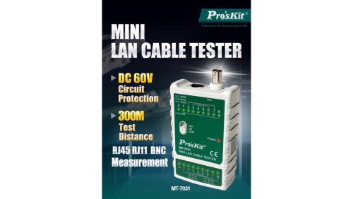Kompleksowy tester kabli do sprawdzania kabli RJ45, RJ11/12/22, BNC 3w1 MT-7031