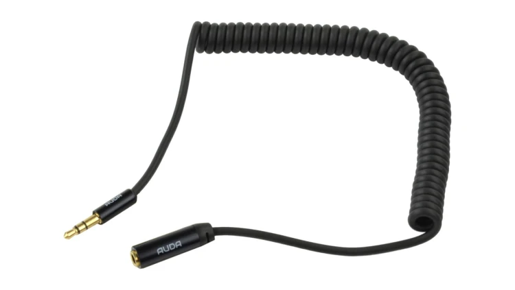AUDA Slim Przedłużacz spiralny Audio AUX mini Jack 3,5mm Stereo (wtyk / gniazdo) /1,5m/