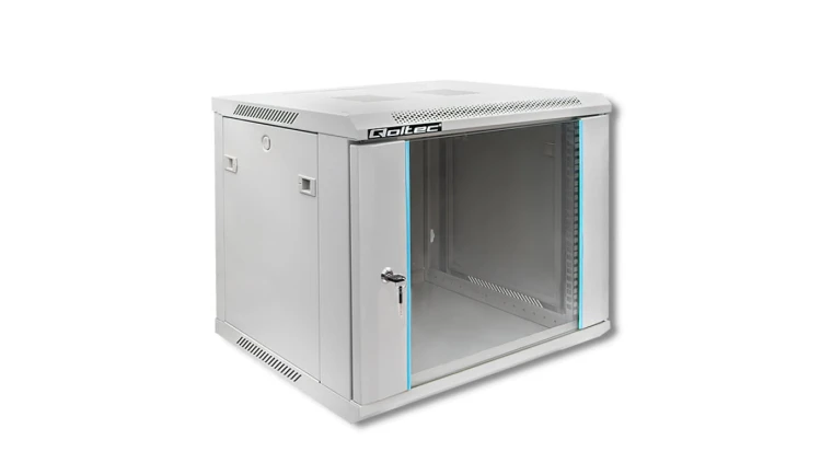 Qoltec Szafa RACK 19 9U 600 x 500 x 450 Hartowane drzwi Wisząca Stalowa obudowa Zamek Szara