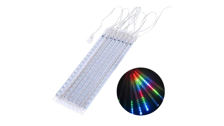 Solarne lampki LED Maclean, 2,4m długościi, 144 diody LED, 8 sopli RGB, tryb opadających sopli, bateria Li 800mAh, MCE412