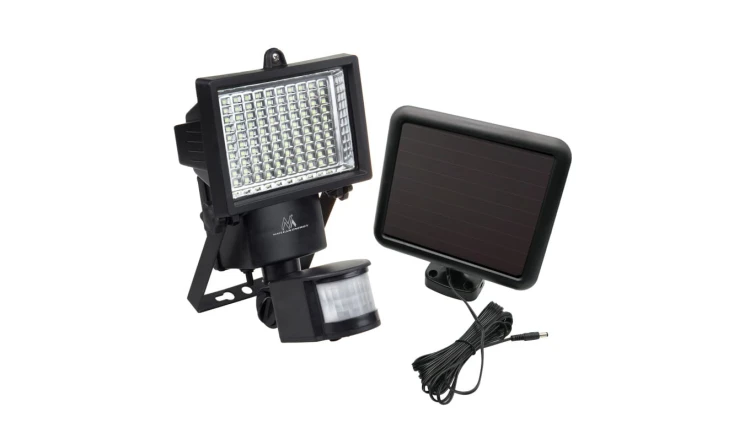 Solarny naświetlacz LED z czujnikiem ruchu Maclean Energy IP44, 6W, 360lm, 6000K zimna biała, akumulator Li-ion 2400 mAh, 5,5V D