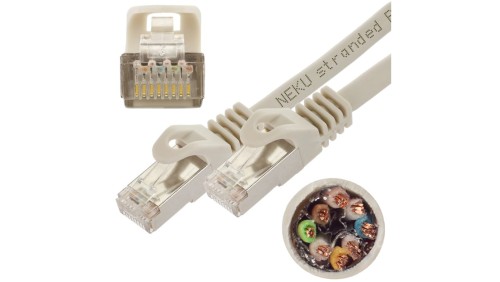 Patchcord S/FTP kat.6A PiMF kabel sieciowy LAN 2x RJ45 linka PoE szary 2m NEKU