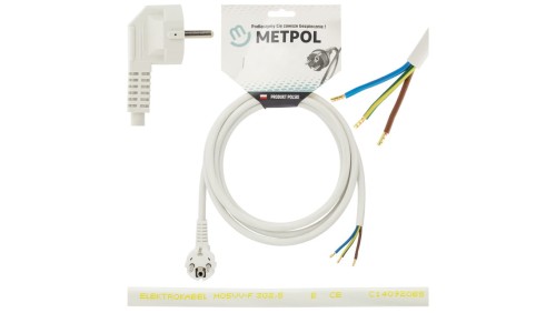 Przewód z wtyczką kątową zasilający do piekarników płyt indukcyjnych AGD H05VV-F 3G2,5 biały 2,5m