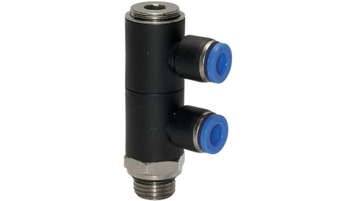 Złączka wtykowa podwójna typu banjo G 1/4 GZ do węża fi 6 mm, tworzywo sztuczne