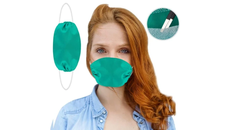 Maseczka wielorazowa dwuwarstwowa z wysokiej jakości bawełny z kieszenią na filtr turkusowa z białą gumką