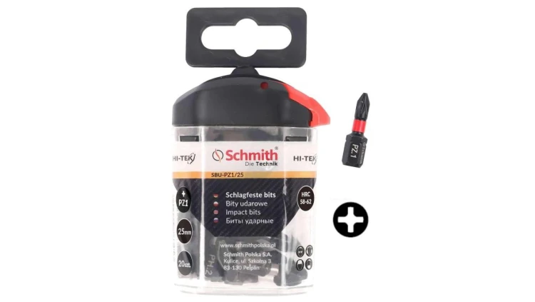 Bity udarowe PZ1 25mm 20szt zestaw BIT krzyżowy - Schmith