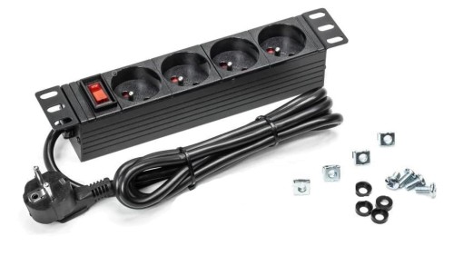 Listwa zasilająca RACK 10 1U 4 gniazda z wyłącznikiem czarna 1,8m