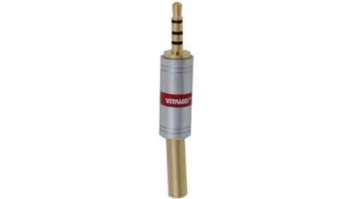 VITALCO JW940 Wtyk Audio AUX mini Jack 3,5mm 4-polowy na kabel do 4,0mm CHROME pozłacany czerwony