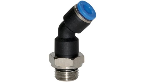 Złączka pneumatyczna wtykowa kątowa 45 G 1/8 GZ do węża fi 10 mm, tworzywo sztuczne