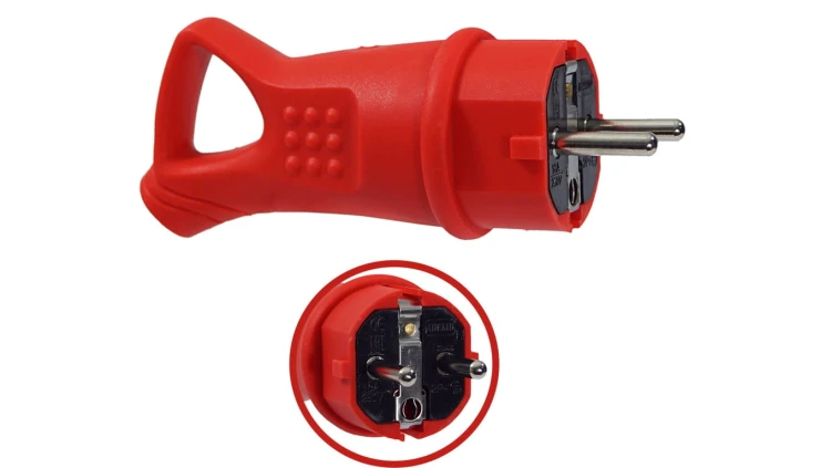 Wtyczka gumowa 16A 230V IP44 z uchwytem czerwona AEI602297-R