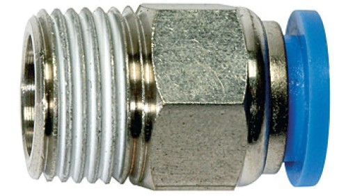 Złączka pneumatyczna wtykowa prosta do węża fi 4 mm, R 3/8 GZ, mosiądz niklowany