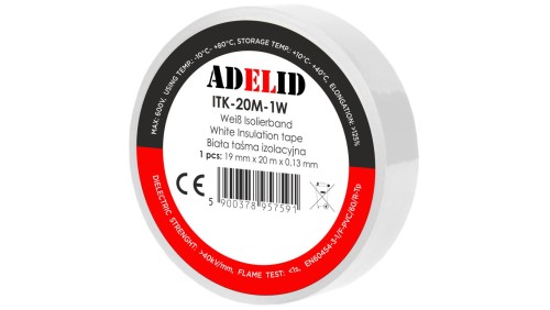 Taśma izolacyjna 20m PVC biała wodoodporna 19mm 1SZT.