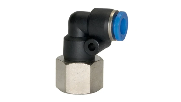 Złączka pneumatyczna wtykowa kątowa R 1/2 GW do węża fi 10 mm, tworzywo sztuczne