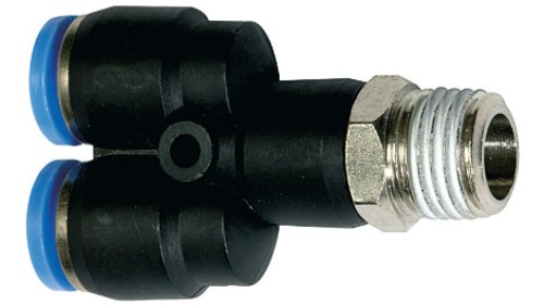Trójnik pneumatyczny wtykowy typu Y, R 1/8 GZ do węża fi 6 mm, tworzywo sztuczne