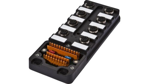 Rozdzielacz, 8x M12 5-PIN, PBT, z wyświetlaczem LED Kunststoff, ohne Kupplung VK000026
