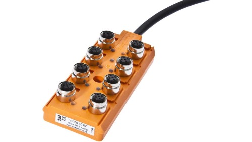 Rozdzielacz, 30x127x54mm, 10-30VDC, 8x M12 4-PIN, IP67, TPU, gniazdo Czujnika/siłownika z przewodem uziemiającym, 12A VK001007