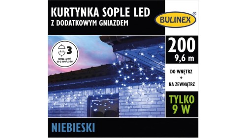 Lampki Bulinex 200led niebieskie 9,60m kurtyna sople