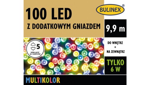 Lampki Bulinex 100led multikolor 9,9m z dodatkowym gniazdem sznur