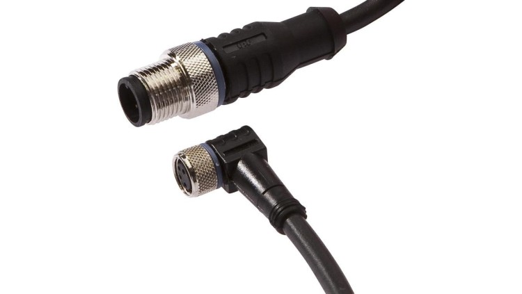 Kabel przyłączeniowy, 5m, M8 żeński 4-PIN kątowy, M12 męski 4-PIN prosty, 4x0,34mm², PUR, 60V, IP67 VK500F81