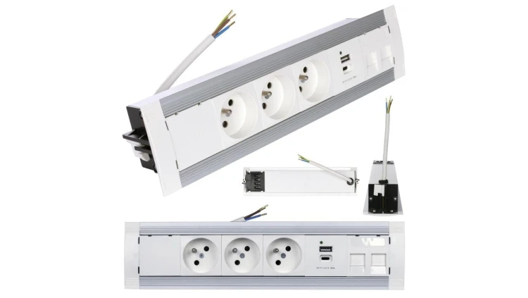 Simon 480 Listwa zasilająca na 3 gniazda + 2 gniazda USB (typ A + typ C) biała