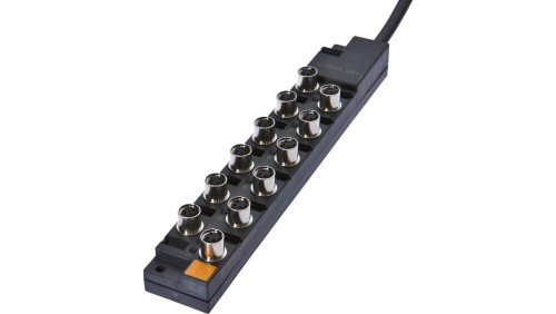 Rozdzielacz, 26x191x30mm, 10-30VDC, 12x M8 3-PIN, Stały Rozdzielacz kablowy / podłączona linia kablowa, IP67, PBT, 3A VK001029