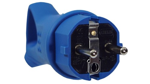 Wtyczka gumowa16A 230V IP44 z uchwytem niebieska AEI602297-B