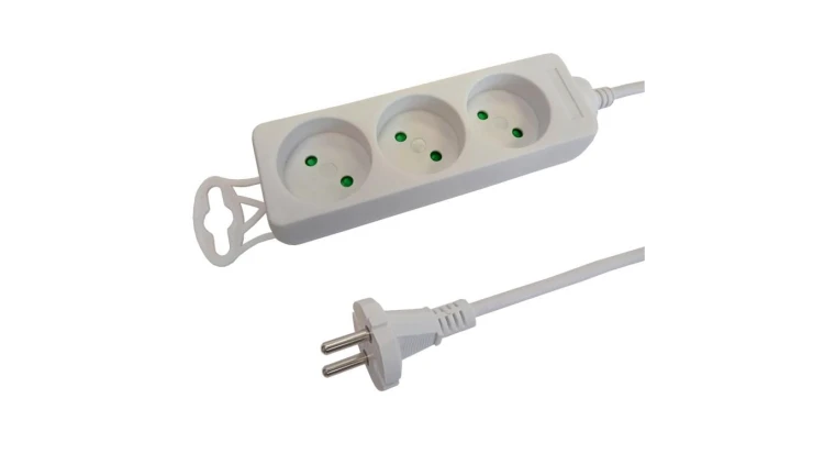 Przedłużacz 3-gniazdowy, 3m biały, b/u 2x1,0mm OWY / 24220
