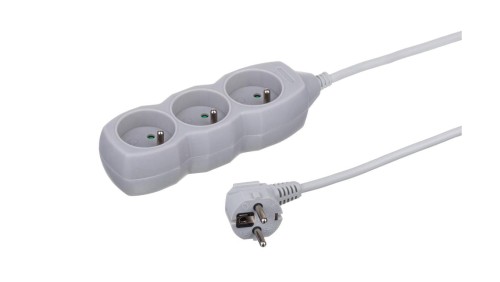 Przedłużacz 3-gniazdowy 3m, 3x1,0mm OWY szary / 24240