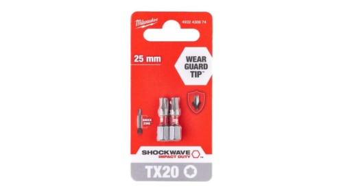 Bity udarowe do wkrętarki TORX TX20 25mm 1/4 SHOCKWAVE 2szt MILWAUKEE