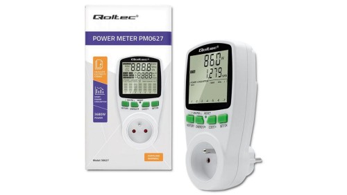 Qoltec Watomierz Licznik zużycia energii PM0627 z historią pomiaru 3680W 16A LCD