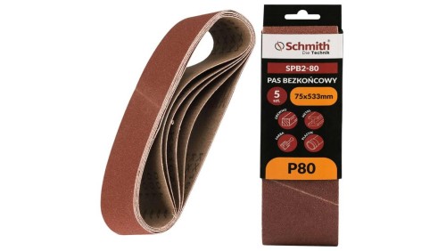 Pas bezkońcowy taśma papier ścierny P80 75x533mm 5szt Schmith