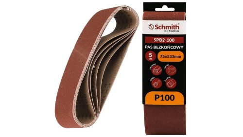 Pas bezkońcowy taśma papier ścierny P100 75x533mm 5szt Schmith