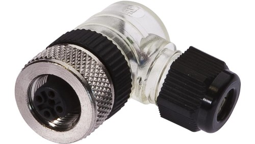 Gniazdo kablowe, kątowe, połączenie śrubowe, Ø3-6,5mm, 4A, 30V, -25-90C, M12 żeńskie 4-PIN, IP67, mosiądz VK003220