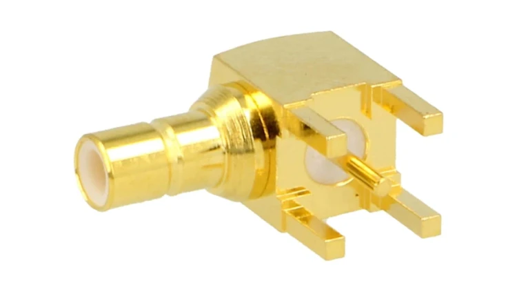 Złącze SMB męskie kątowe 90 50 ohm THT na PCB teflon złocony 1-1337481-0
