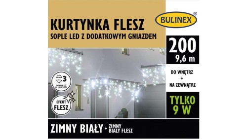 Lampki Bulinex 200led białe zimne 9,60m kurtyna sople flesz