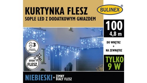 Lampki Bulinex 100led niebieskie 4,80m kurtyna sople flesz