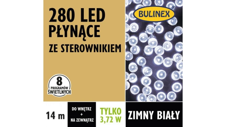 Lampki Bulinex płynące 280led białe zimne 14m sznur