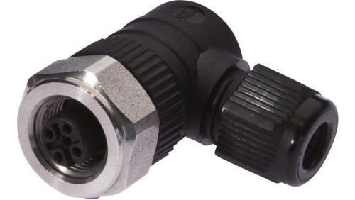 Gniazdo kablowe, kątowe, połączenie śrubowe, Ø3-6,5mm, 4A, 240V, -25-90C, M12 żeńskie 4-PIN, IP67, PBT VK003820