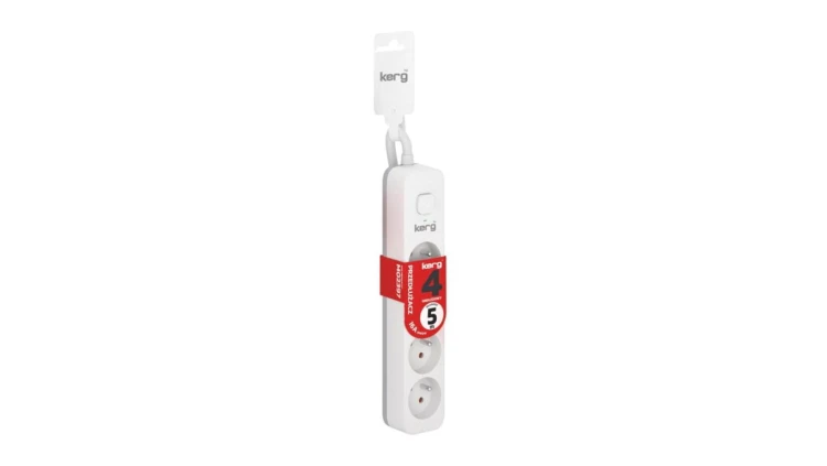 Przedłużacz KERG z wyłącznikiem-4 gniazda-biało-szary-5m-16A-H05VV-F-3x1,5mm2
