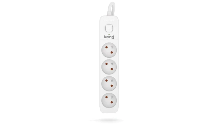 Przedłużacz KERG z wyłącznikiem-4 gniazda-biało-szary-3m-10A-H05VV-F-3x1,0mm2