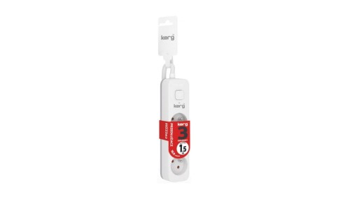 Przedłużacz KERG z wyłącznikiem-3 gniazda-biało-szary-1,5m-16A-H05VV-F-3x1,5mm2