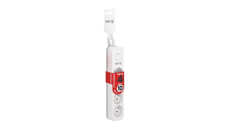 Przedłużacz KERG z wyłącznikiem-4 gniazda-biało-szary-10m-16A-H05VV-F-3x1,5mm2