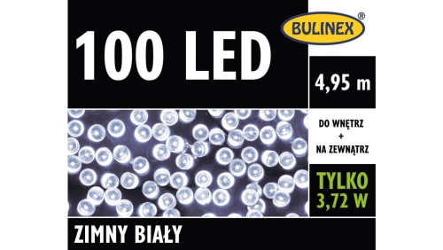 Lampki Bulinex 100led białe zimne 4.95m sznur