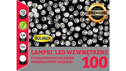 Lampki Bulinex 100led białe zimne 4,95m sznur