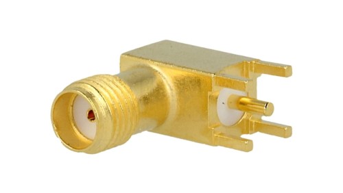 Gniazdo SMA żeńskie kątowe 90 50 Ohm THT na PCB delrin POM 3-1478978-1