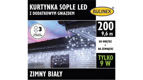 Lampki Bulinex 200led białe zimne 9,60m kurtyna