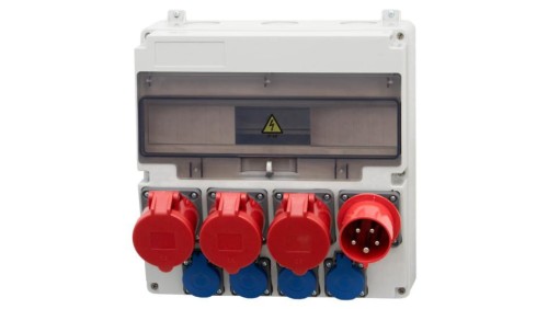 Rozdzielnica LAGO 17M - gniazda proste 16A 5p, 2x32A 5p 4x230V, wtyczka odbiornikowa 32A 5p /17 modułów/