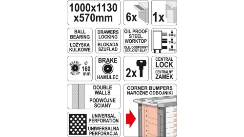 Szafka serwisowa 6-szuflad