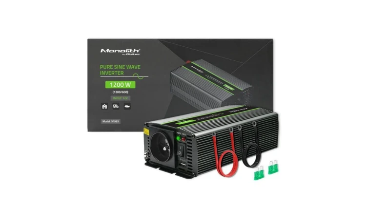 Qoltec Przetwornica napięcia Monolith 600W 1200W 12V na 230V Czysty Sinus